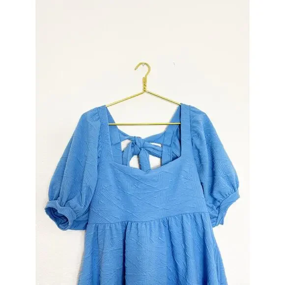 Free People Violet Mini Dress Size Large Sky Blue Puff Sleeve Babydoll Coquette - Picture 4 of 14